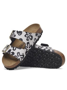 Birkenstock White and Black Bloom Floral Arizona Sandals